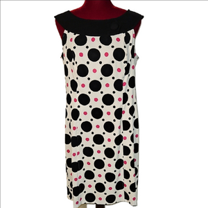 Polka Dot Sleeveless Dress - Black and Pink Size 12
